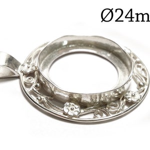 1pc Sterling Silver 925 Bezel cup 24mm flowers Jewelry base Bezel settings for big stones pendant base JBB Findings Cabochon setting image 1