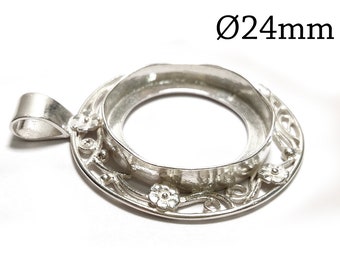 1pc Sterling Silver 925 Bezel cup 24mm flowers- Jewelry base - Bezel settings for big stones - pendant base - JBB Findings Cabochon setting