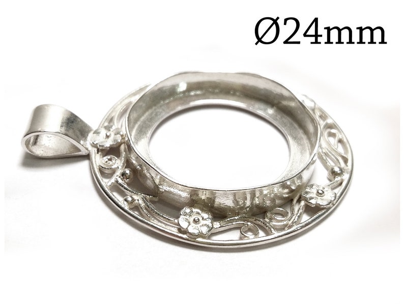 1pc Sterling Silver 925 Bezel cup 24mm flowers Jewelry base Bezel settings for big stones pendant base JBB Findings Cabochon setting image 1