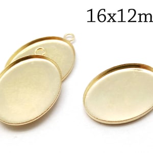 2pcs Gold Filled Bezel Cup 16x12mm, Oval Setting With Loop, JBB Findings , Jewelry Base, Pendant DIY, stamping bezel tray, Cabochon settings