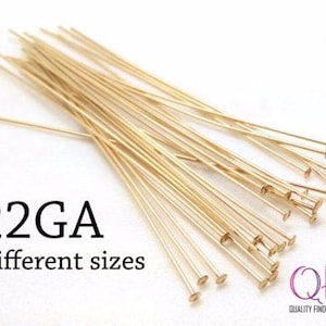 20pcs 14K Gold Filled Head Pins Flat Head, Nail Head Pin, 0.6mm, 22 Gauge, Earrings Supplies, Gold Filled Jewelry, Headpins, GF Supplies