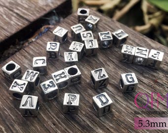 Sterling Silver Letter Bead, Alphabet Bead, Alphabet Charm, Letter Charm, Uppercase Letter Charm, Initial Charm, Letter Alphabet Bead, 5.3mm