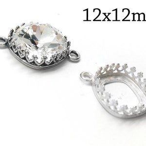 5pcs Sterling Silver Cushion Crown Bezel Cup 12x12mm 2 loops  fit 4470 - bracelet Jewelry Base JBB Finding - qfmarket - Bezel Settings