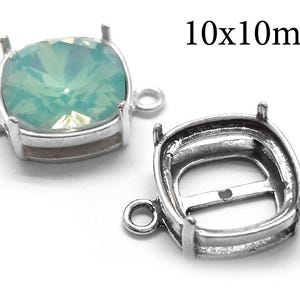 1pc Sterling Silver 925 Cushion Bezel Cup 10x10mm, 2 loops Cushion Bezel Link, Silver Bezel Connector Settings - QFMarket - JBB Findings image 1