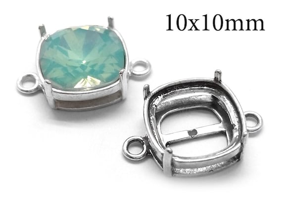 1pc Sterling Silver 925 Cushion Bezel Cup 10x10mm, 2 loops Cushion Bezel Link, Silver Bezel Connector Settings - QFMarket - JBB Findings