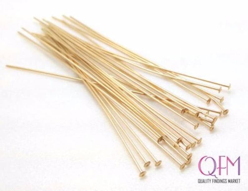 50pcs 14K Gold Filled Head Pins, Flat Head 12mm, 25mm, 37mm, 50mm Nail Headpin 0.5mm / 24 Gauge, Gold Filled Jewelry Supplies image 3