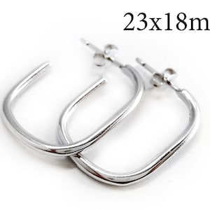 1pair Sterling silver 925 Hoop earrings 23x18mm, Tiny Hoop earwire, Small Hoop Earring, Simple Earring, with Earring Backs, QFMarket, JBB