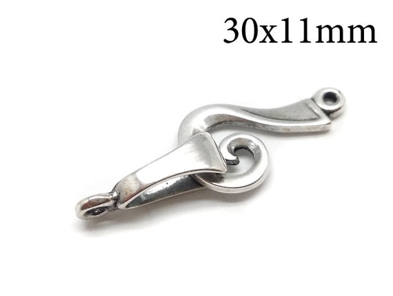 2sets Sterling Silver 925 Hook and Eye Clasp 30x11mm, Hook and Eye Closure, Jewelry Fastener - Antique, Shiny Silver, JBB Finding - QFMarket