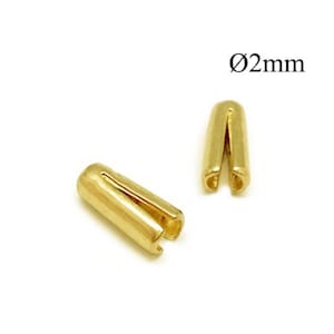 2pcs Solid Gold 14K Leather Cord End Cap Inside Diameter 2mm Cord Ends Caps Jewelry Fastener, JBB Findings, Yellow Gold Chain Ends ID 2mm