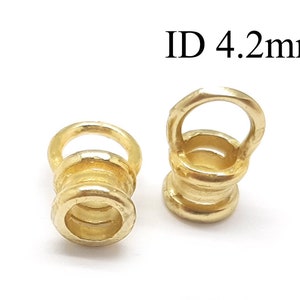 6pcs Brass Crimp End Cap ID 4.2mm with 1 loop, Cord End Caps, Shiny or Antique Brass, Copper, Silver,JBB Findings, QFMarket,