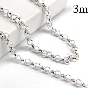 1メートルスターリングシルバー925ケーブルリンクチェーン3mm未仕上げラウンドループ付き（3.28フィート）このタイプのチェーンはバルク（スプール）で入手可能です