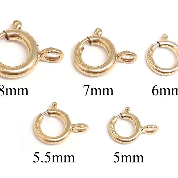 Fermoir anneau à ressort rempli d'or 14 carats 5 mm, 5,5 mm, 6 mm, 7 mm, 8 mm - Fermoir anneau à ressort GF - Fermoirs pour support, fermoirs pour collier (20 pièces)