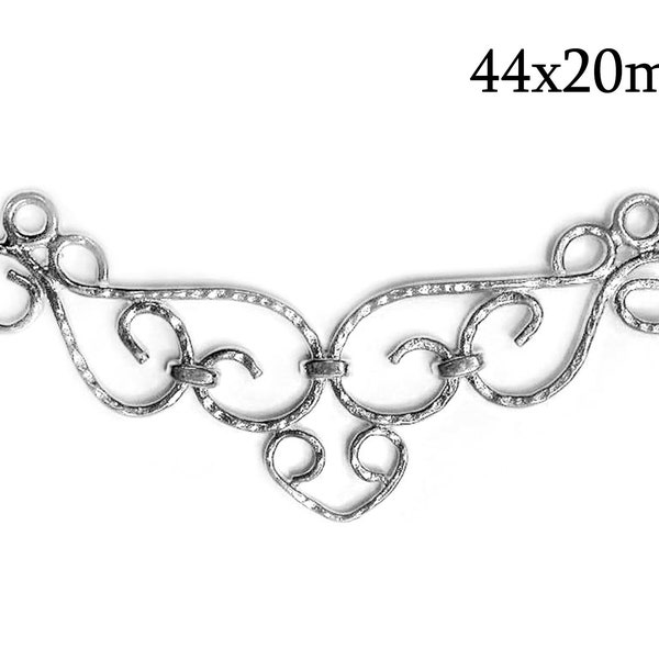 3pcs Sterling Silver 925 Filigree Link with 2 Loops, 44x20mm, Filigree Connector, Victorian Connector, Victorian Style Link