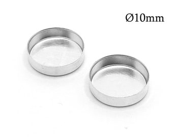 10pcs Sterling Silver blank Bezel Cup 10mm, Bezel Setting, Round Cabochon settings, Pendant Tray without loops, JBB Findings