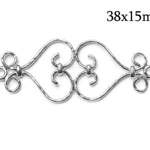 4pcs Sterling Silver 925 Victorian Link 38x15mm, Link with Two Loops, Filigree Connector, Filigree Link, Victorian Style