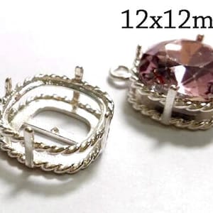 2pcs Square Bezel Cup 12mm Sterling Silver 925, Fits Swarovski 4470, Cushion 12mm - Jewelry Base - Bezel cup - JBB Findings - Stone Setting