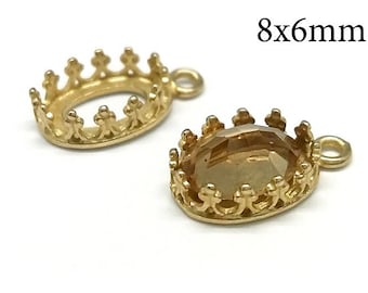 1pc 14K Solid Gold Crown Oval Bezel Cup Settings 8x6mm with 1 loop, JBB Findings, 14K Yellow Gold Bezel pendants, Cabochon bezel cups Blanks