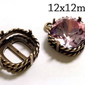 4pcs Square Bezel Cup 12mm Antique Brass, Fits Swarovski 4470, Cushion 12mm - Jewelry Base - Bezel cup - JBB Findings - Cushion Pendant