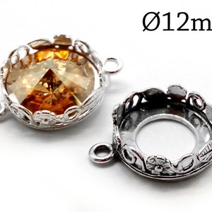 3pcs Sterling Silver 925 12mm Round Bezel Cup flowers and leaves -JBB Findings - fits Swarovski Rivoli 1122 - Jewelry base - Bezel settings