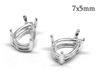 10pcs Sterling Silver 925 Tear Drop Chaton Bezel Settings 7x5mm without loops, Jewelry base, Bezel cup JBB Findings, Jewelry Supplies