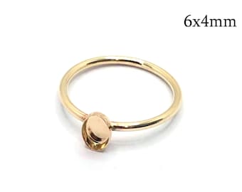 1 monture de bague gold filled 14 carats 6 x 4 mm, bague coupelle ovale avec lunette 6 US, 7 US, Apprêts JBB, socle pour pierre, monture cabochon