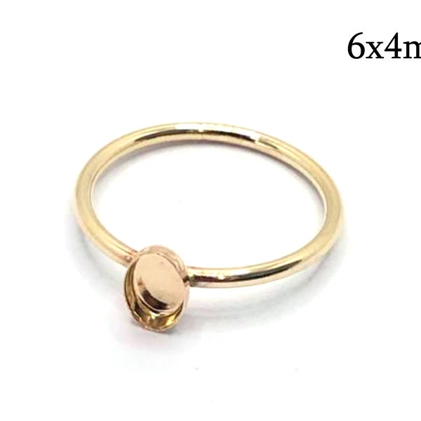 1 monture de bague gold filled 14 carats 6 x 4 mm, bague coupelle ovale 6 US, 7 US, accessoires JBB, socle pour pierre, monture cabochon