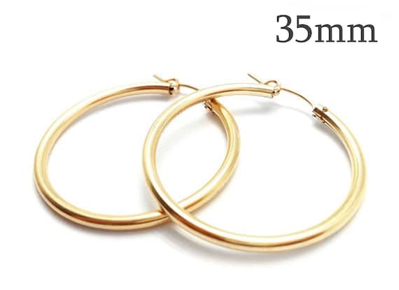 1pair Gold Filled 14K Hoop earrings 35mm, Big Hoop earwire, Round Large  Hoop Earrings, Circle Earring, Earring Settings, 35mm