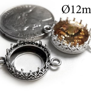 3 pcs Sterling Silver 925 16mm Round Bezel Cup with 2 loops Shiny or Antique Silver Fits Swarovski Rivoli 1122 Jewelry base, JBB Findings image 1