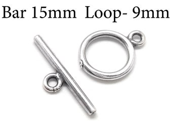 4 set di fermagli a levetta in argento Sterling 925, passante da 9 mm, barra da 15 mm, fermaglio rotondo piccolo, fermaglio per bracciale, accessori JBB, argento lucido o antico