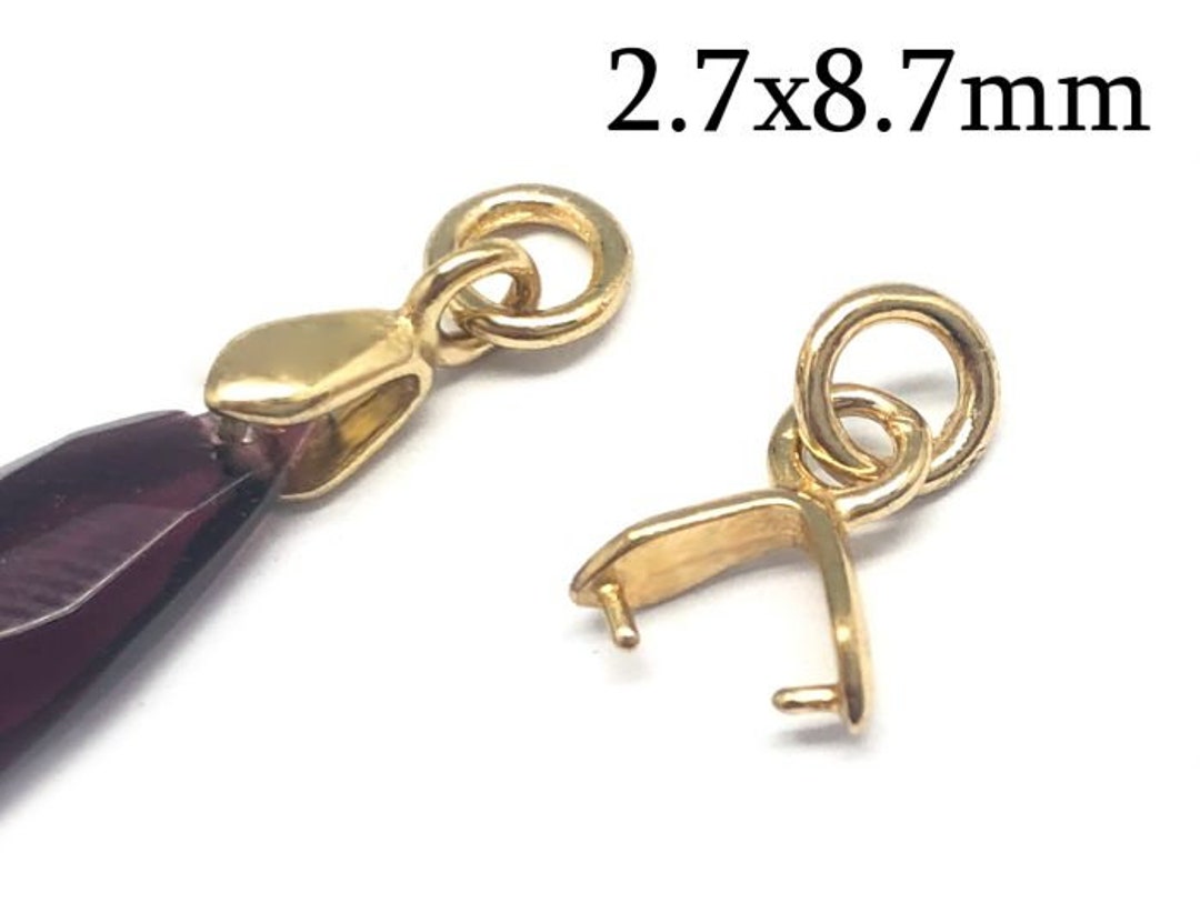 1pc 14K Solid Gold Pinch Bail 2.7x8.7mm With Closed Jump Ring, 14K