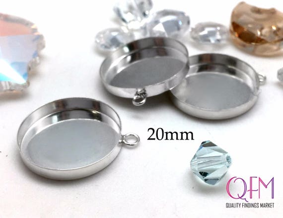 Earrings 24 or 100pcs Round 4mm Sterling Silver 925 Bezel Cup Setting Pendant