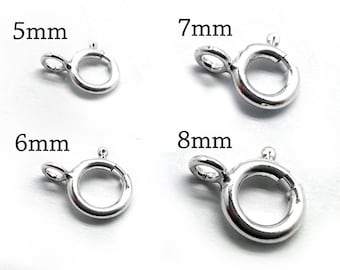 20pcs Sterling Silver 925 Spring Ring Clasp 5mm, 6mm, 7mm or 8mm , Clasp for Bracelet - Open Ring Loop Findings Jewelry Making Supplies