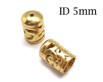 4pcs Brass End Cap10x7mm ID 5mm with hole 1mm, QFMarket, Cord End Caps, Shiny or Antique Brass, Copper, Silver, JBB Findings