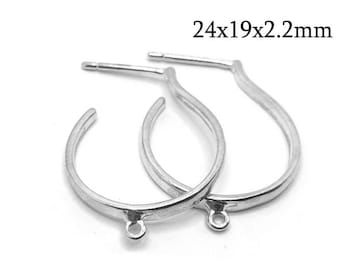 1 par de aretes redondos de aro de plata de ley 925 de 24x19 mm con espesor de bucle de 2,2 mm, plata brillante o antigua, hallazgos JBB