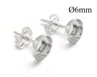 10pcs Sterling Silver 925 (Stamped) stud earrings round setting 6mm shiny silver - Silver earrings - Earrings bases, Bezel earrings 6mm