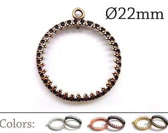 5pcs 22mm Round Bezel Cup Settings Brass with 1 loop Finishes: Antique / Shiny Brass, Copper, Silver plated - Jewelry bases - JBB Findings