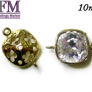 8pcs Brass Cushion Bezel Cup 10mm Flowers 2 loops one vertical Finishes: Antique Brass/Copper - Shiny Brass/Copper - fits Swarovski 4470