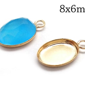 5pcs Gold Filled Bezel Cup 8x6mm, Oval Setting low wall with loop, JBB Jewelry Base, Pendant DIY, stamping bezel tray, Cabochon settings
