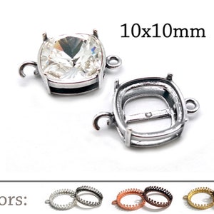 5pcs Cushion Crown Bezel Cup 10x10mm Brass with 2 loops(1 vertical open) fit 4470 - bracelet Jewelry Base JBB Finding - Bezel Settings