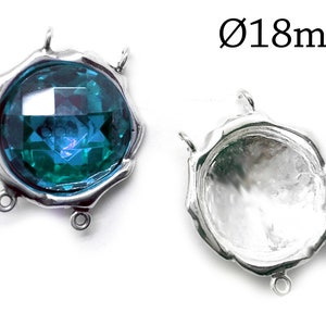 1pcs Sterling SIlver Round Bezel Cup 18mm  with 4 loops fit Swarovski 1122 - bracelet Jewelry Base JBB Findings - Closed Bezel Settings