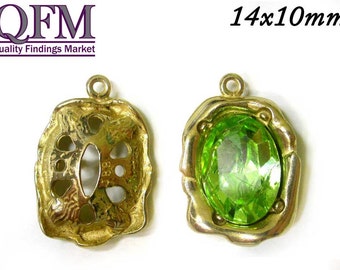 2pcs Brass Bezel cup oval 14x10mm with one loop & 4 prongs - Finishes: Antique Brass/Copper - Shiny Brass/Copper - Stone not included