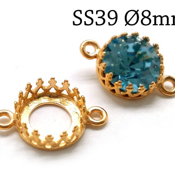 5pcs Top Gold 24K Round Bezel Cup 8mm with 2 loops (heavy Gold plated 3 Micron) Fits Swarovski SS39 - Jewelry base - Bezel settings
