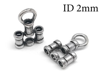 4pcs Sterling Silver 925  Crimp Multistrand  End Caps with 1 loop ID 2mm for leather cord, chain , Connector round leather, JBB Findings,