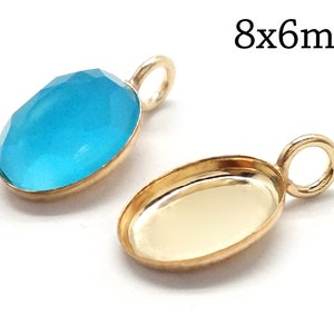 5pcs Gold Filled Bezel Cup 8x6mm, Oval Setting low wall with loop, JBB Jewelry Base, Pendant DIY, stamping bezel tray, Cabochon settings