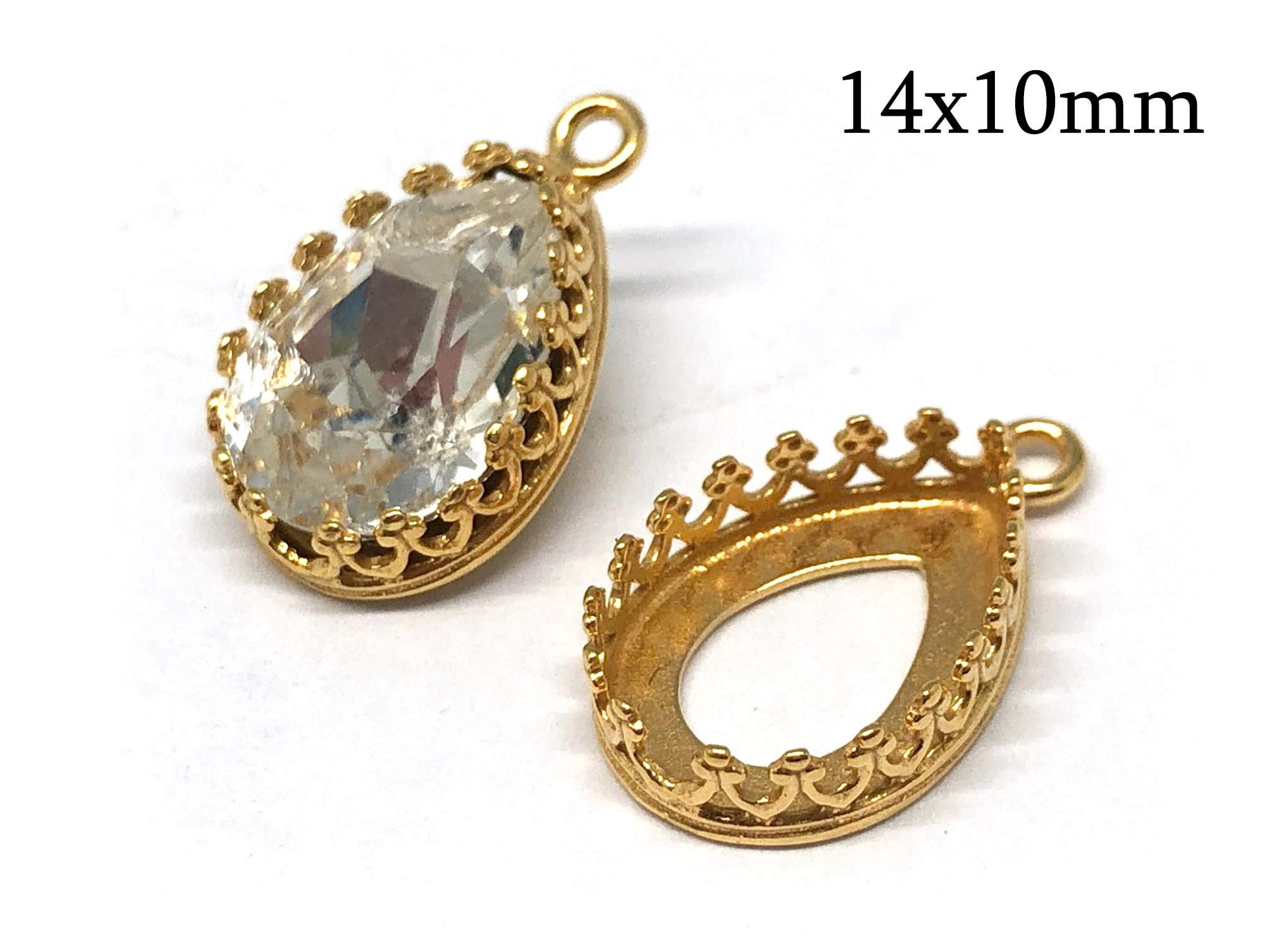 1pc Solid Gold 9K Bezel settings Teardrop 14x10mm, JBB Findings, 9K Yellow  Gold Crown Bezel pendants, Cabochon Drop bezel cups