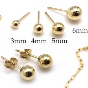 6 Stück Gold Filled 14K Ohrstecker Ball Ohrringe Größen: 3 mm, 4 mm, 5 mm, 6 mm. GF Kugelohrhänger. Ohrring-Verschlüsse enthalten! Perlenohrringe, kleine Ohrringe