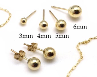 6pcs Gold Filled 14K Stud Ball Earrings Sizes: 3mm, 4mm, 5mm, 6mm. GF ball earring. Earring Backs Included! Bead earrings, tiny earrings