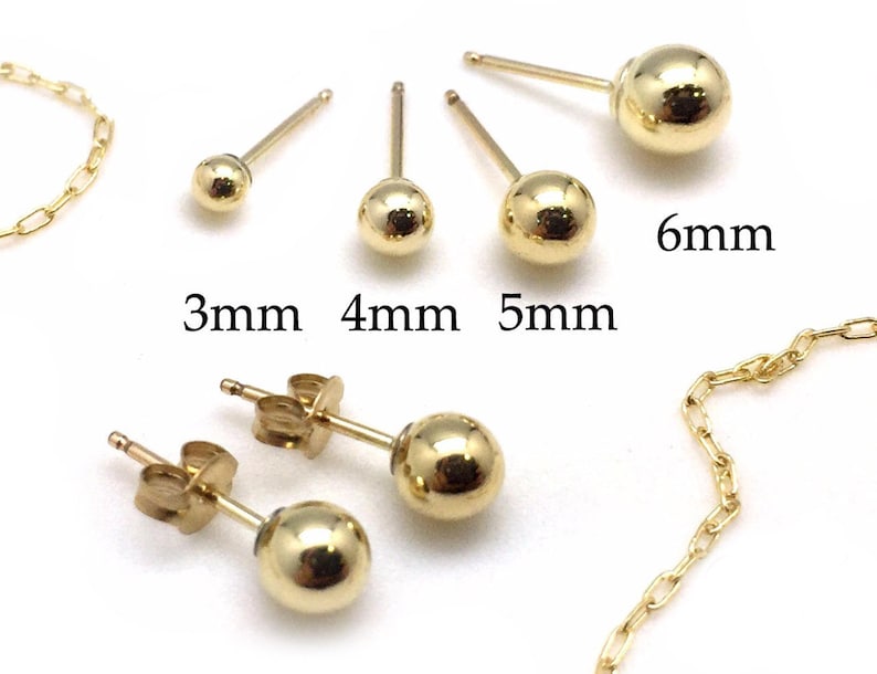 6 pcs Gold Filled 14K Stud Ball Earrings Sizes: 3mm, 4mm, 5mm, 6mm. GF ball earring. Earring Backs Included Bead earrings, tiny earrings image 1