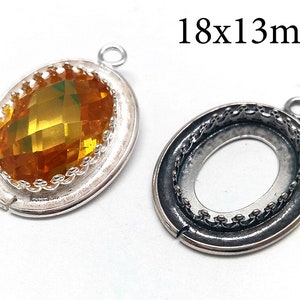 1pcs Sterling Silver 925 Crown Oval Bezel Cup 18x13mm with 1 loop,Bezel Cup Pendant, Crown Bezel Settings, JBB Findings, QFM, Jewelry base