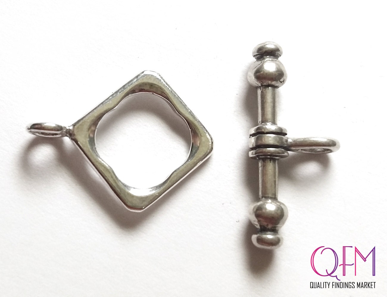 2sets Decorative Square Toggle Clasp Lock Sterling Silver 925 